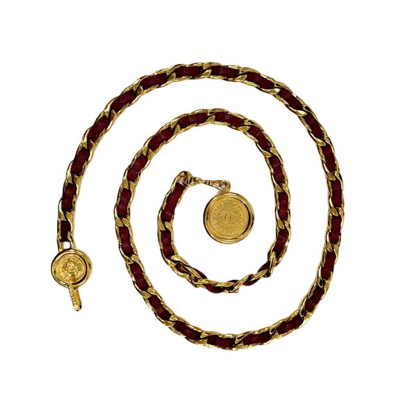 Chanel Red Leather and Gold Chain Belt - Picture 2 of 5